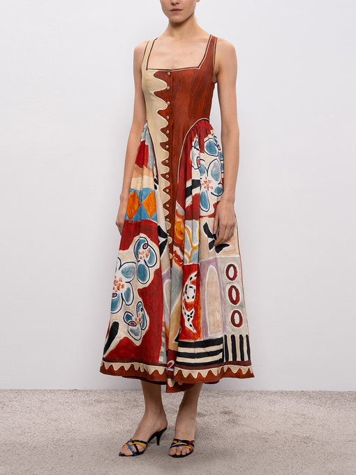 Unique Artistic Abstract Print Midi Dress