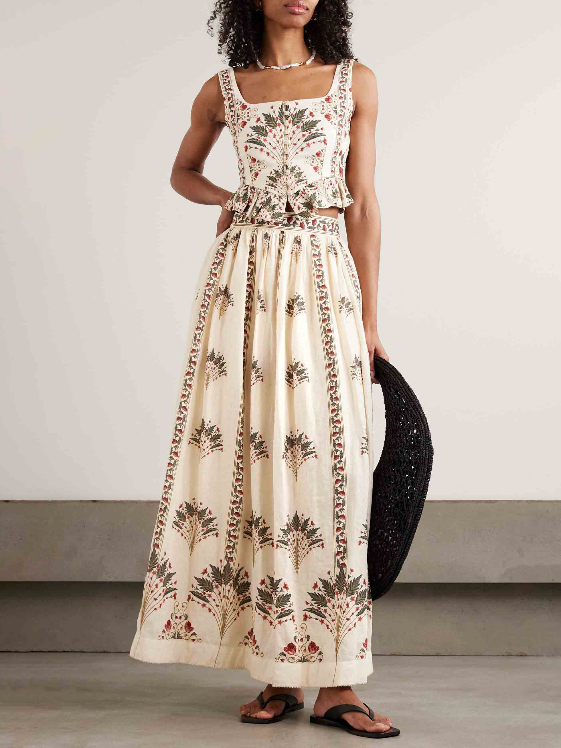 Casual Floral Print Midi Skirt Two-Piece Set