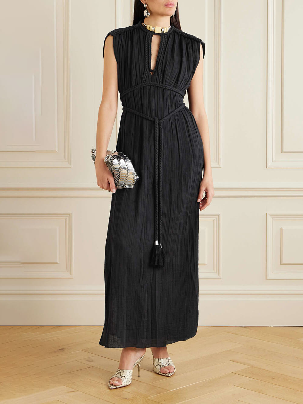 Casual Draped Braids Kimono Cover Up Slit Maxi Dress