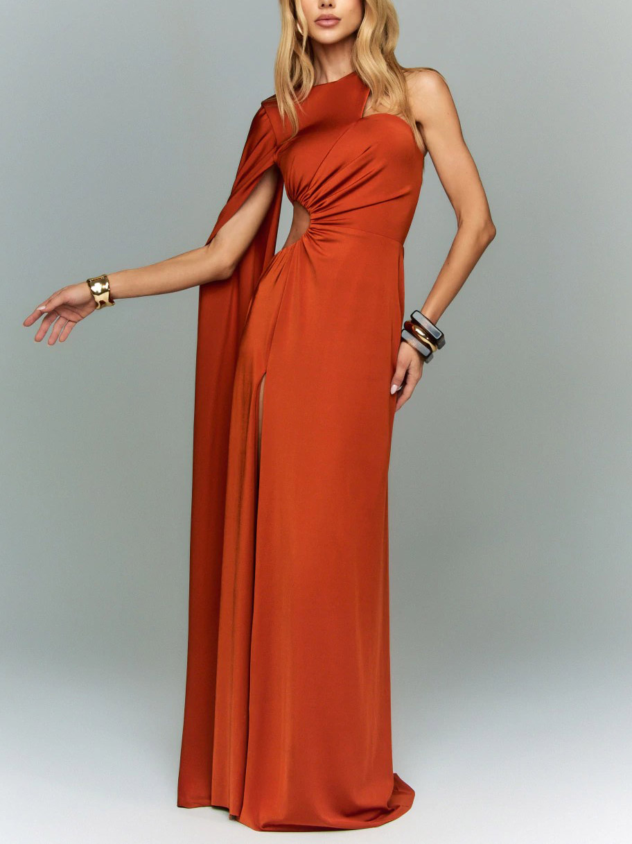 Sexy One-Shoulder Cutout Slit Maxi Dress