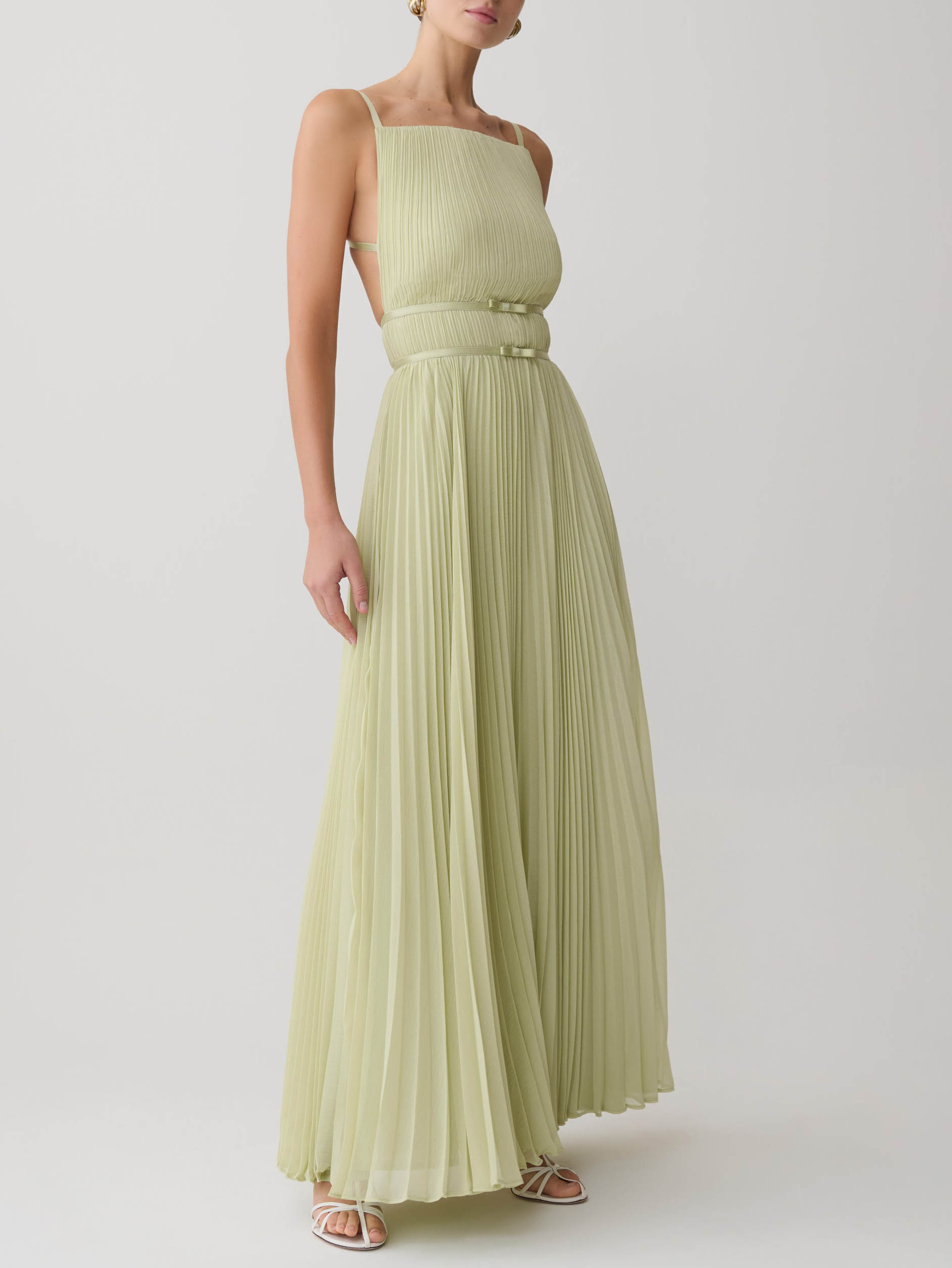 Elegant Pleated Strap Maxi Dress