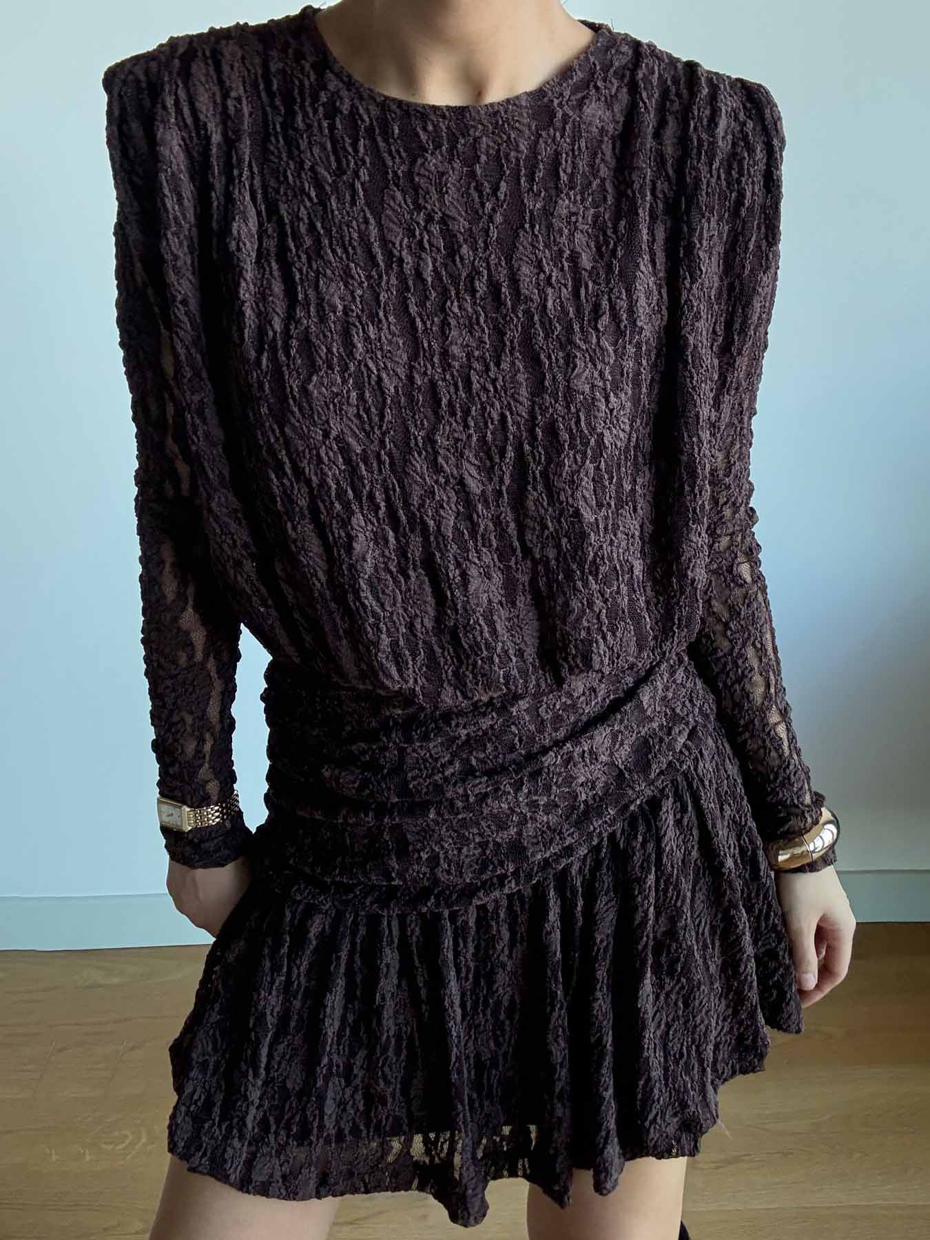 Elegant Long-sleeved Lace-textured Mini Dress