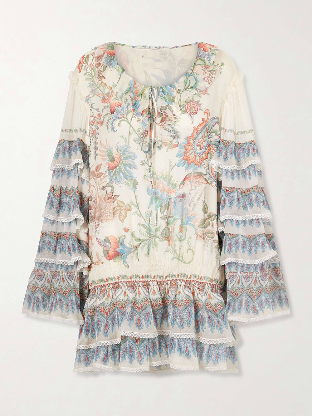 Exquisite Printed Layered Waist-cinching Mini Dress