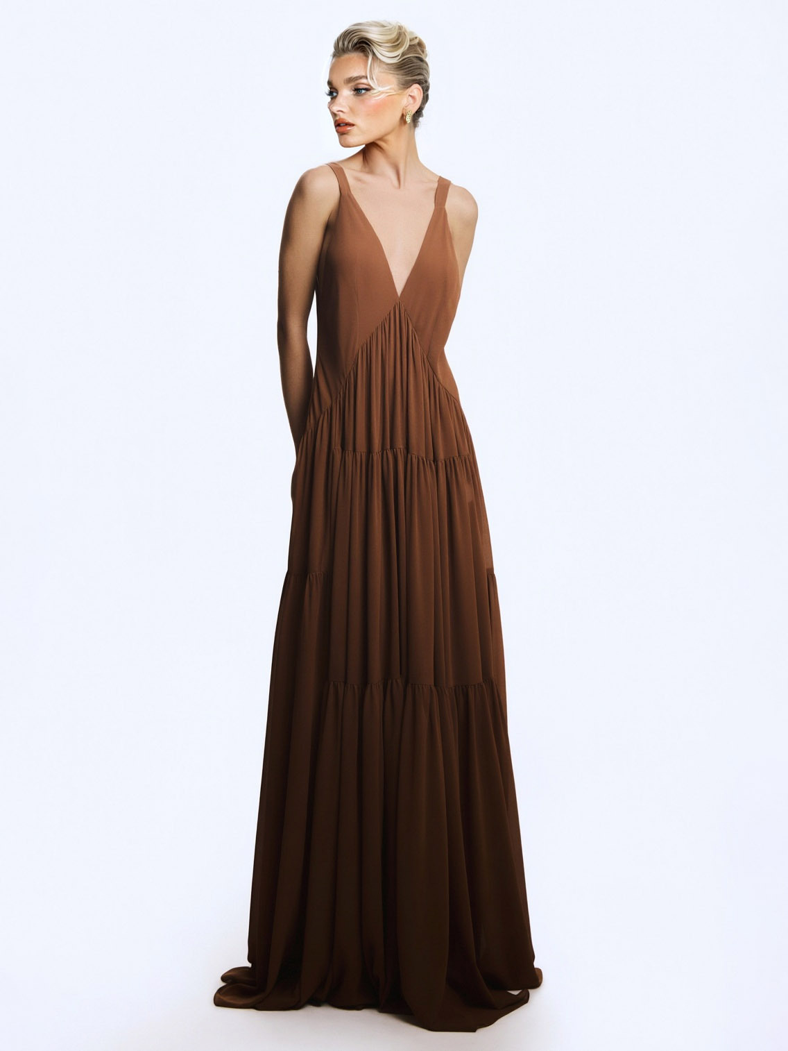 Elegant Chiffon Cape Top And Tiered Maxi Skirt Two-Piece Set