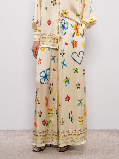 Unique Satin Hand-Painted Watercolor Print Lapel Button Shirt