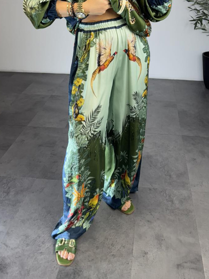 Exotic Jungle Print Wide Leg Pants