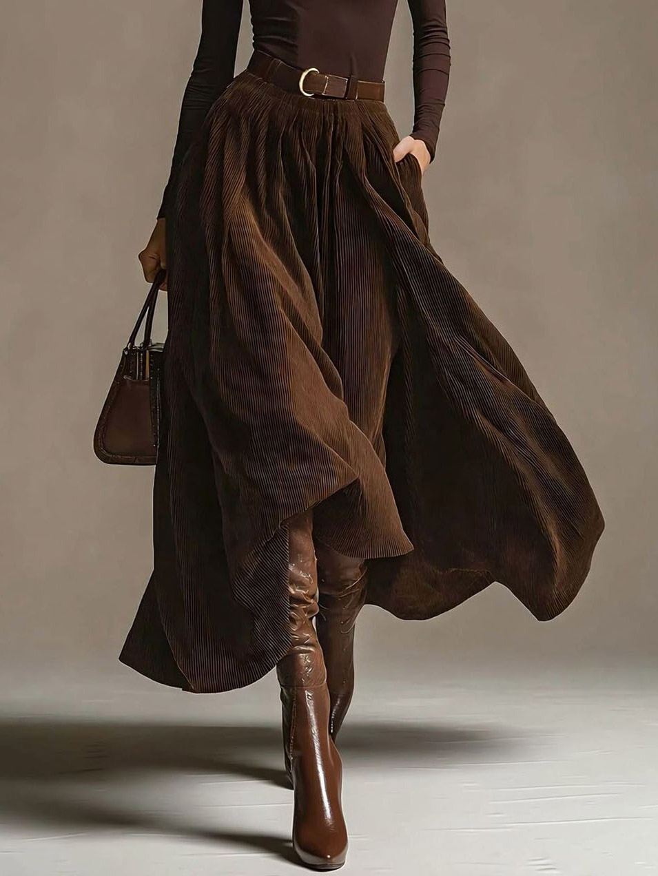 Retro Corduroy Skirt Two-Piece Set