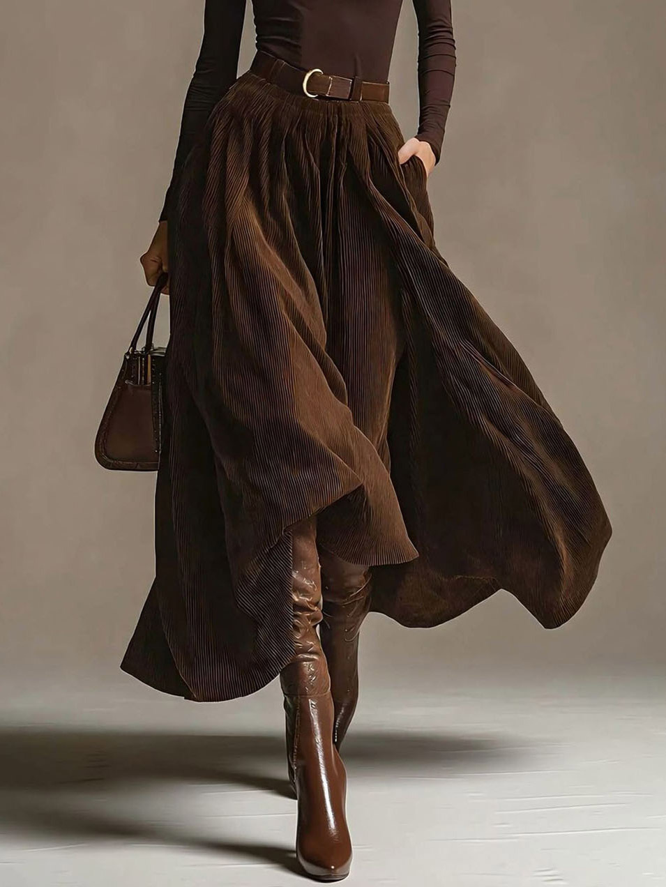 Retro Corduroy Skirt Two-Piece Set