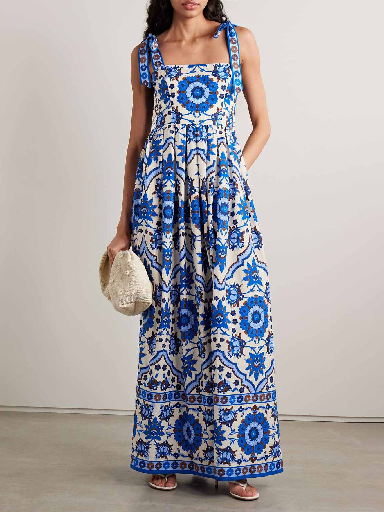 Unique Exquisite Floral Print Tie Neck Maxi Dress