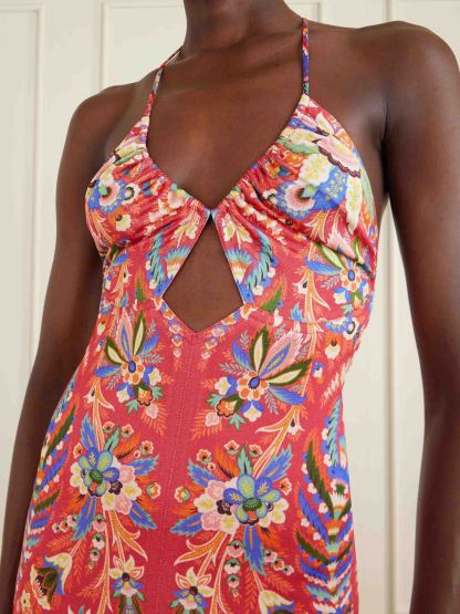 Cutout Halter Paisley Print Maxi Dress