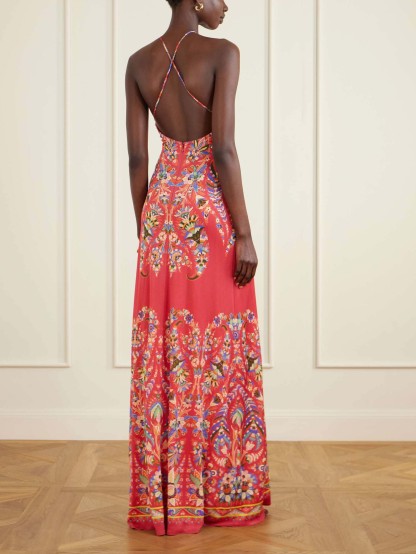 Cutout Halter Paisley Print Maxi Dress