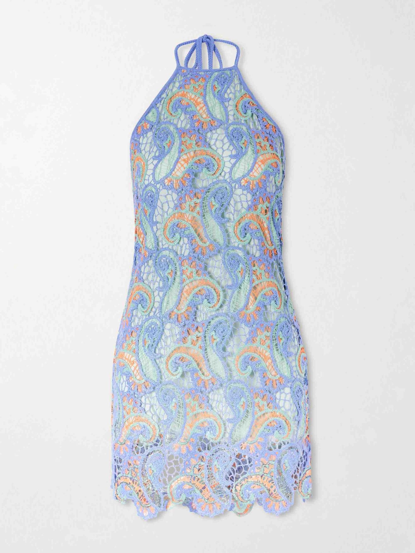 Exquisite Paisley Crocheted Halterneck Mini Dress