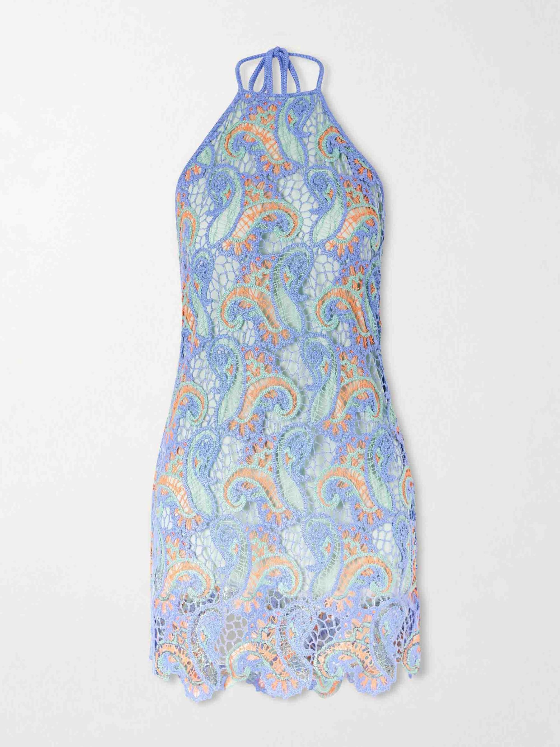 Exquisite Paisley Crocheted Halterneck Mini Dress