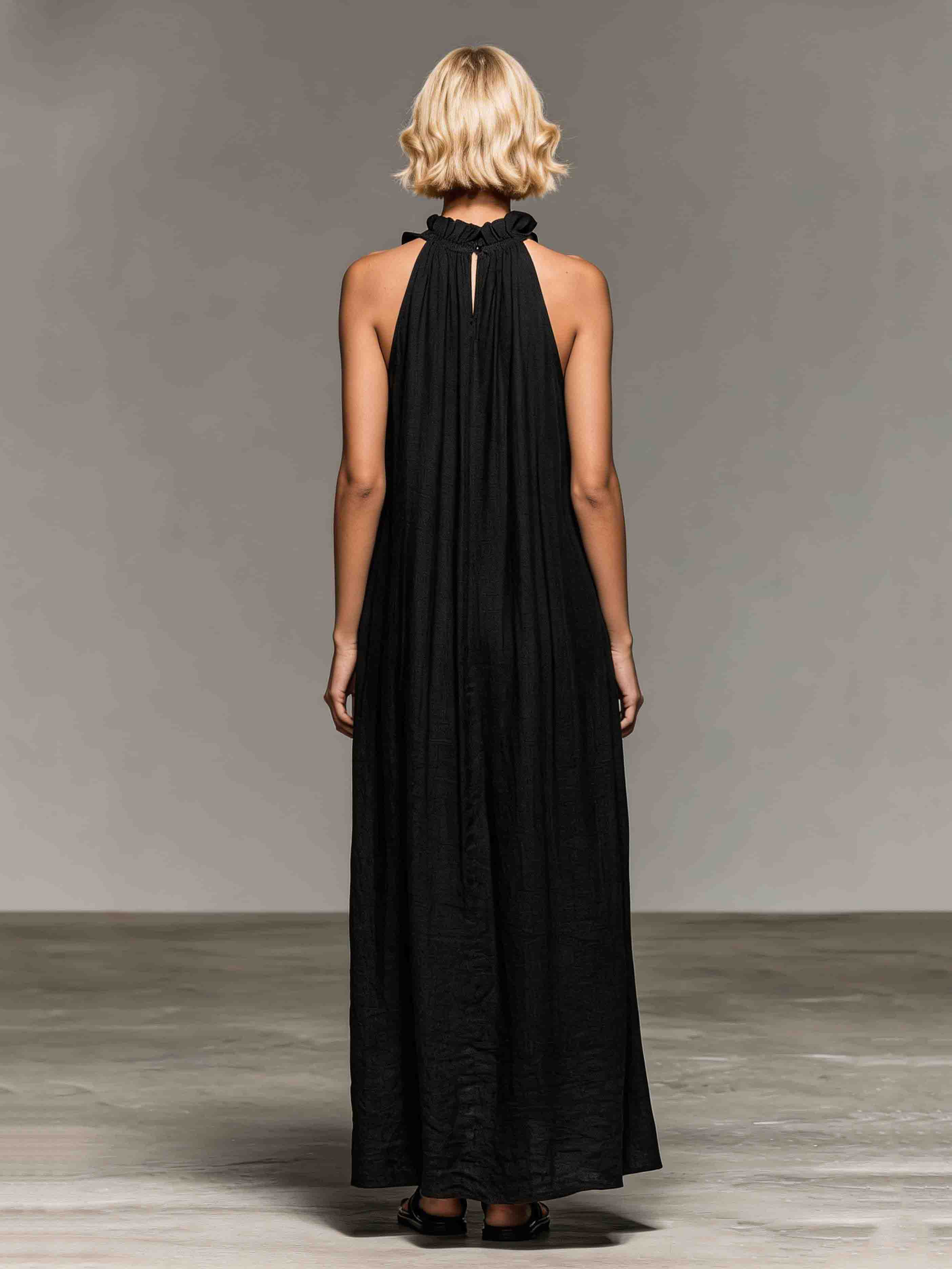 Elegant Ruffle Halter Neck Maxi Dress