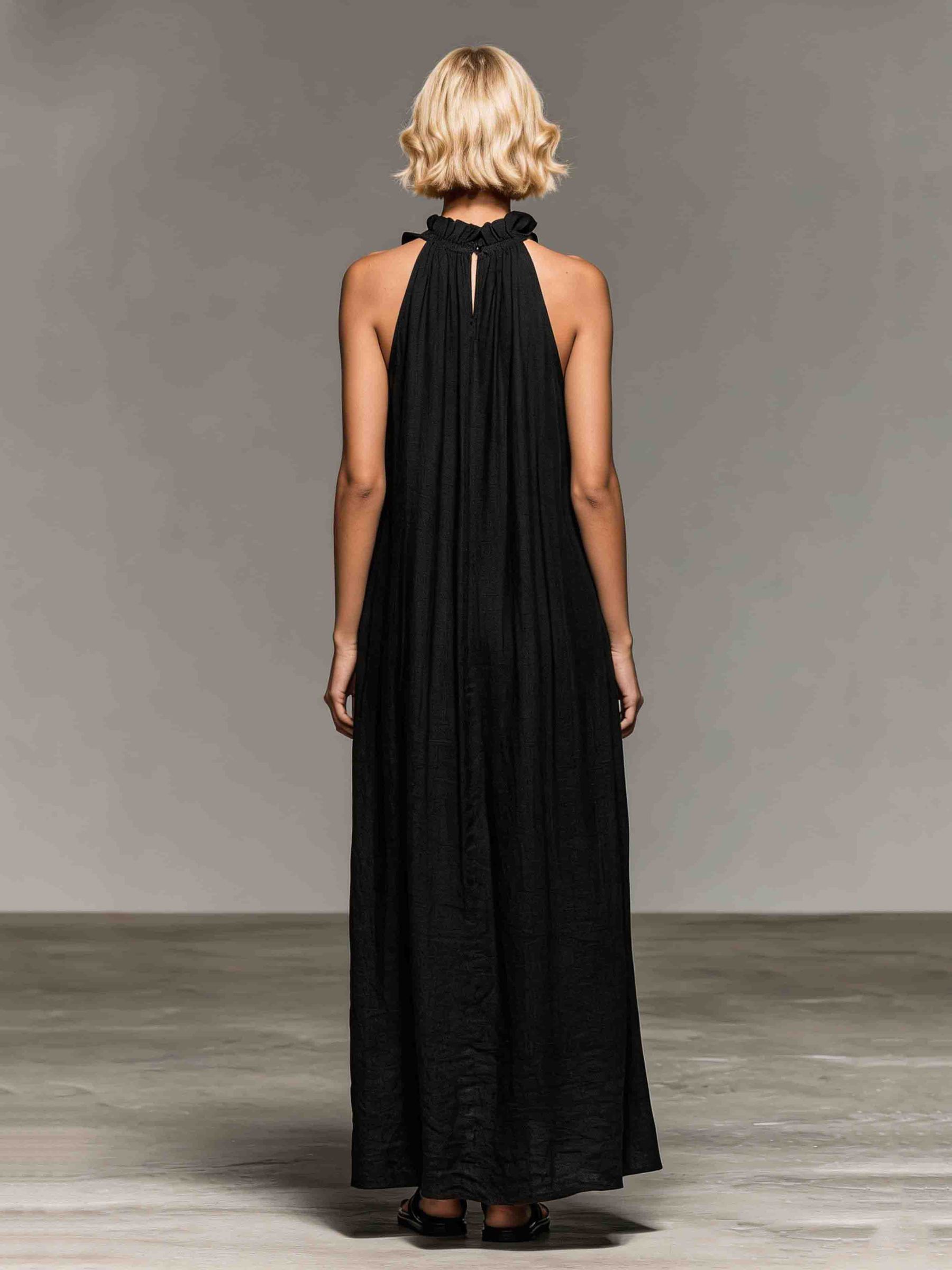 Elegant Ruffle Halter Neck Maxi Dress