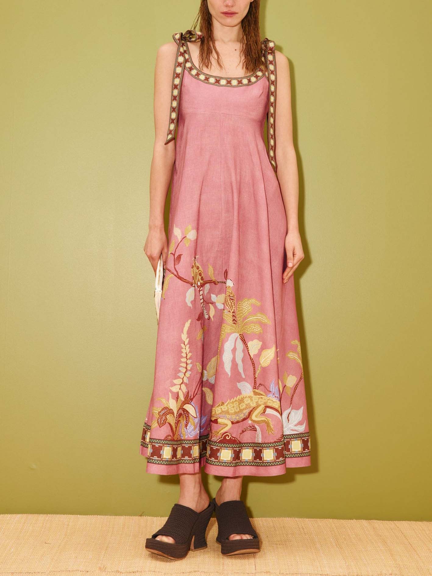 Unique Tropical Lizard Print Maxi Dress