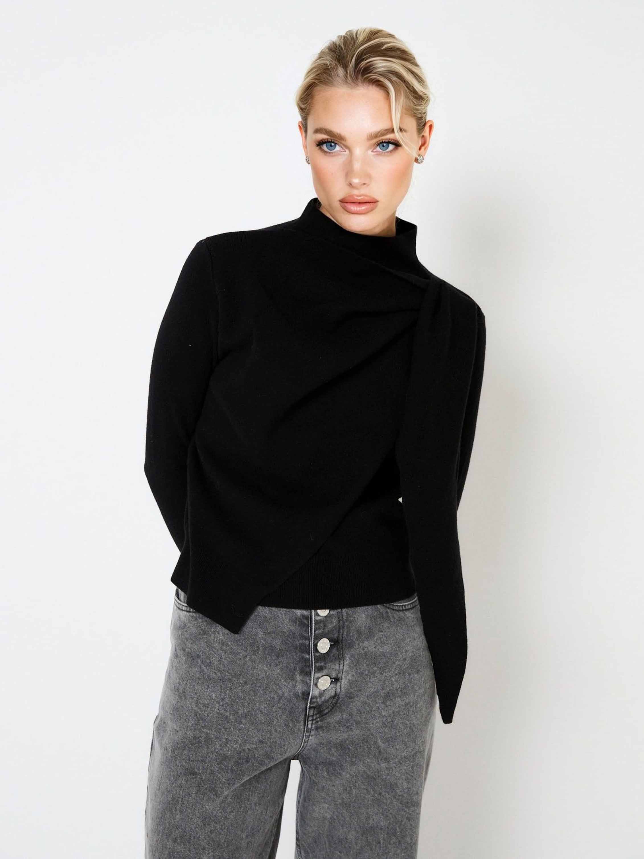 Elegant Draped Knit Pullover Sweater