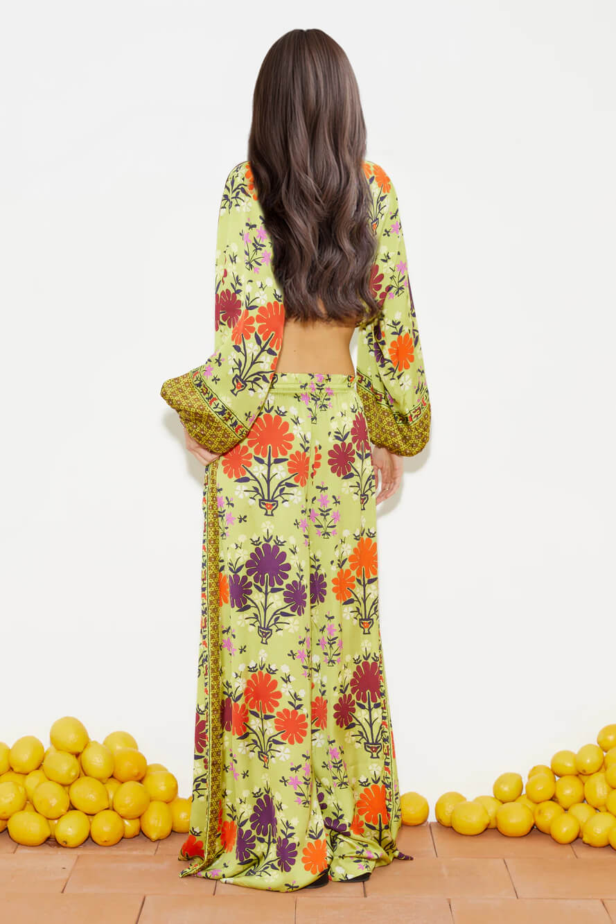 Unique Floral Print Elastic-Waist Wide-Leg Pants