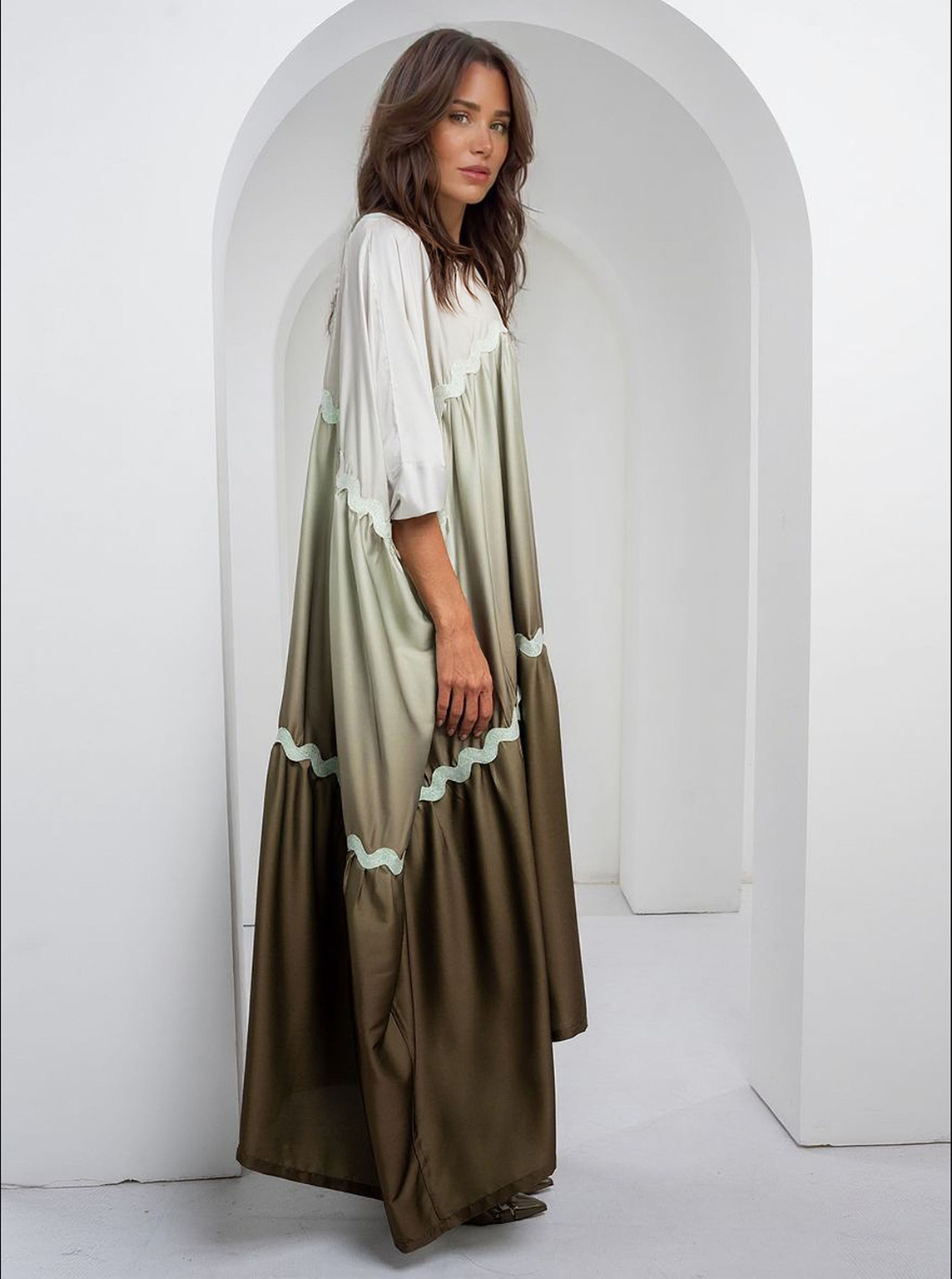 Elegant Satin Gradient Print Maxi Dress