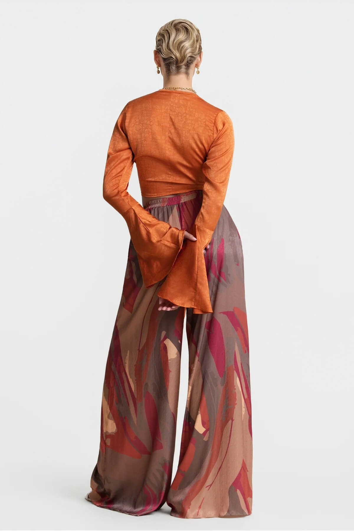 Casual Bell-Sleeve Wrap-Up Tie-Down Top