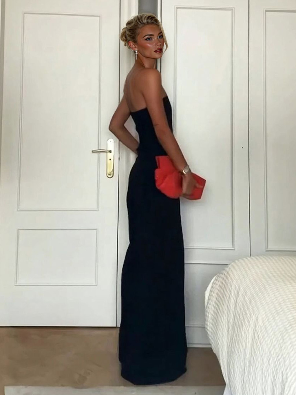 Elegant Strapless Pleated Wide-leg Jumpsuit