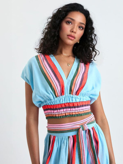 Casual Striped Print Top & Skirt Two-piece Set