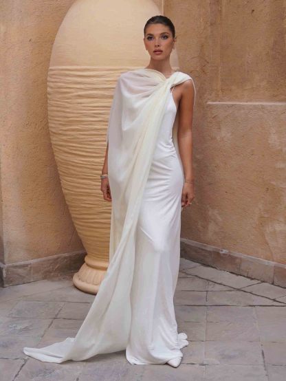 Elegant One-Shoulder Draped Maxi Dress
