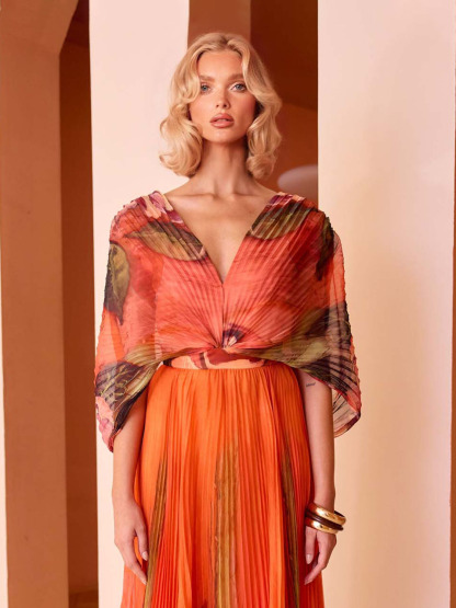 Elegant Floral Chiffon Pleated Blouse