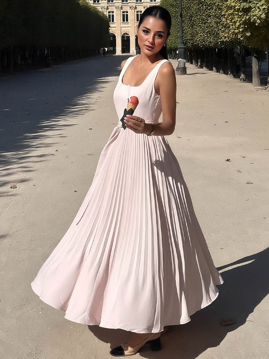 Elegant Square-neck Pleated Maxi Dress