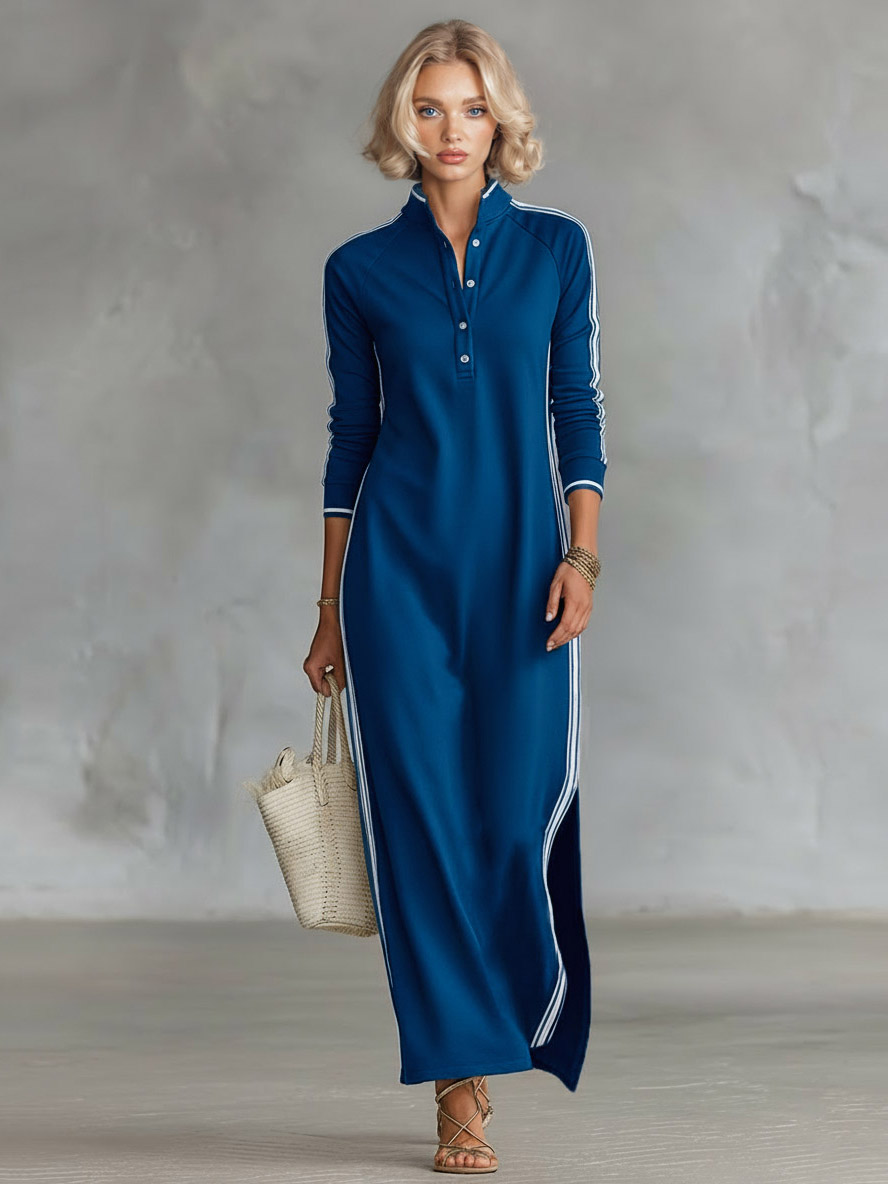 Sporty Chic Striped-Trim Maxi Dress