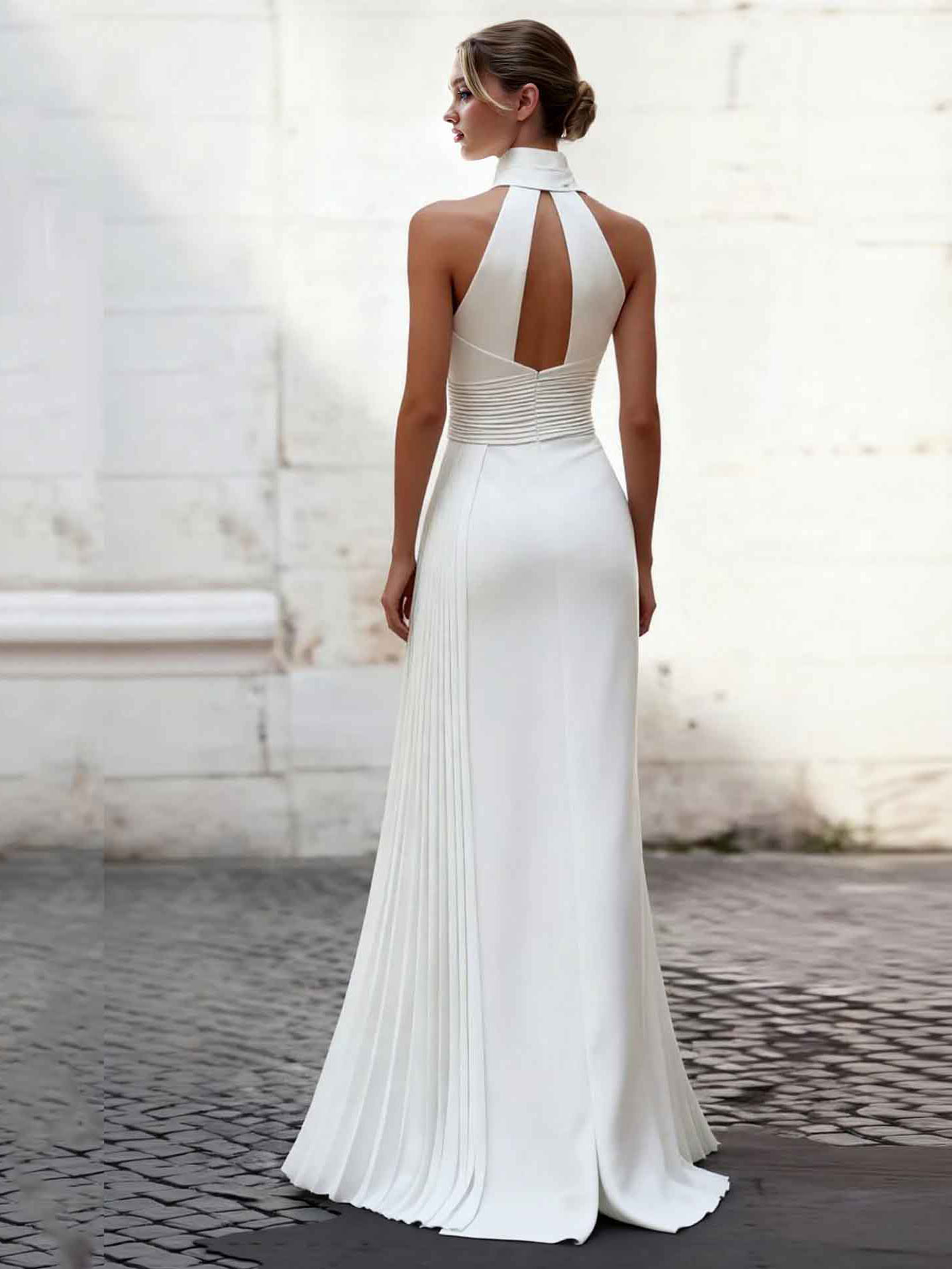 Elegant Halter Pleated Maxi Dress