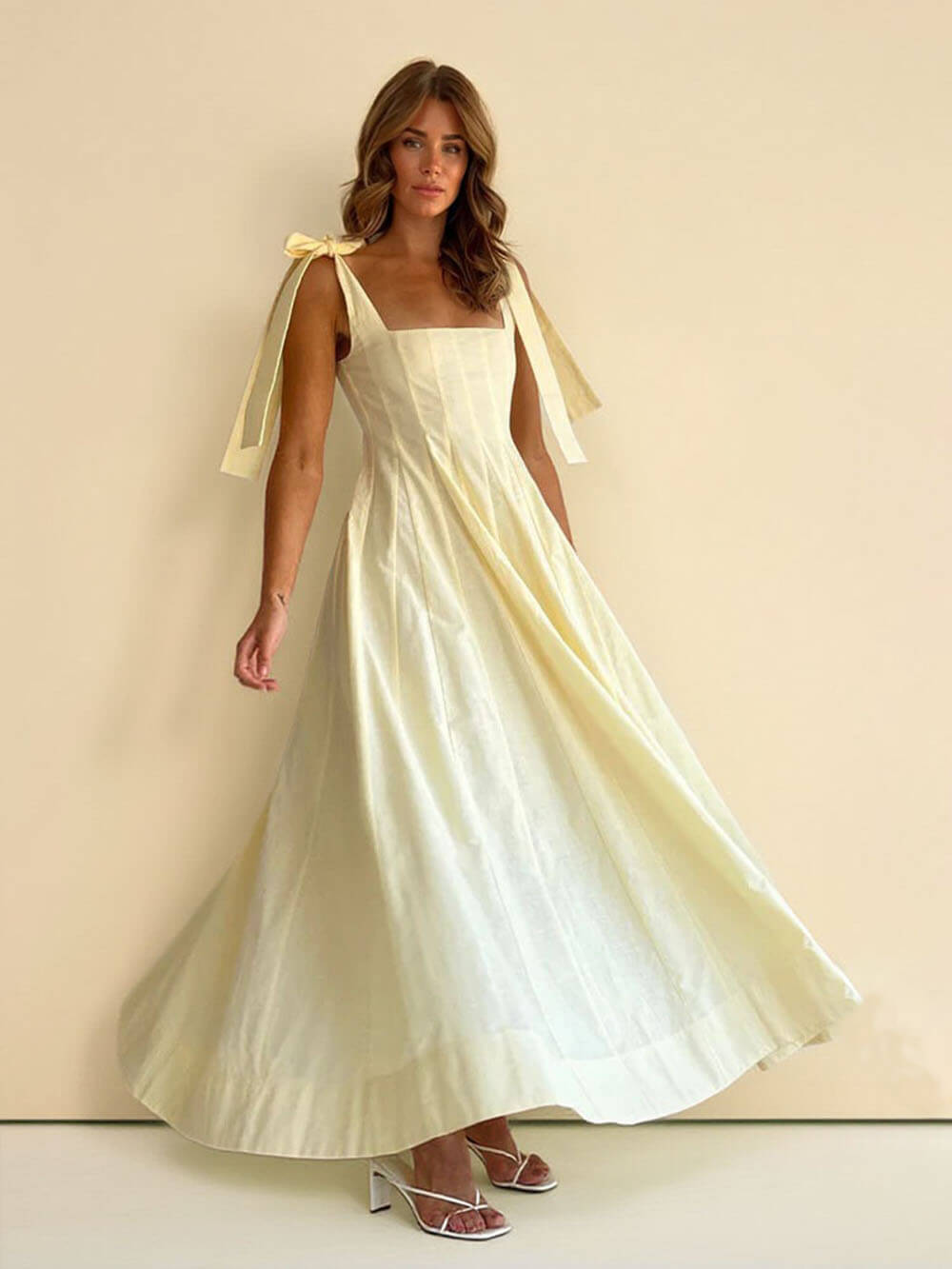 Classic Casual Patchwork Tie-Waist A-line Maxi Dress