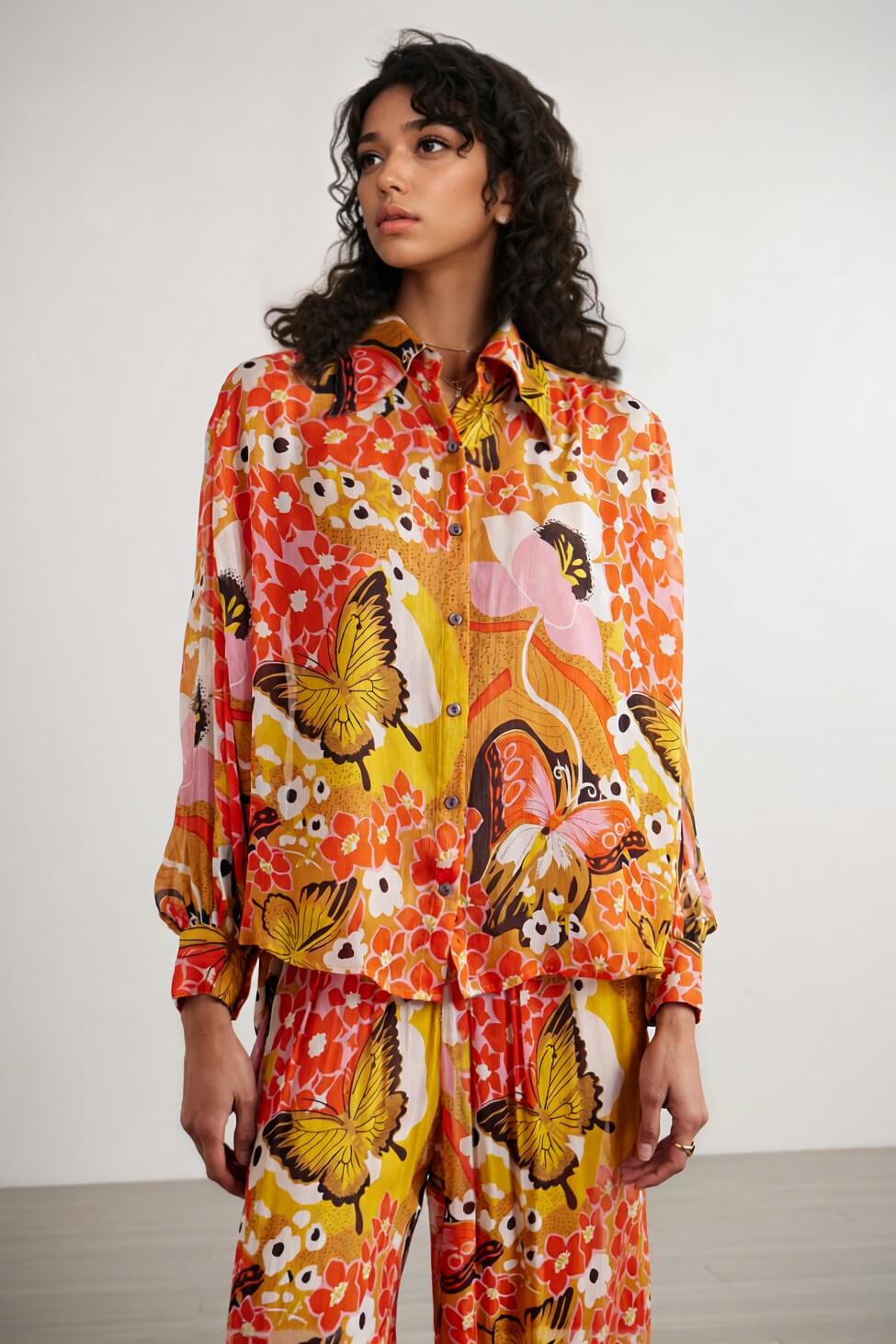 Unique Floral Print Elastic Waist Straight-Leg Pants