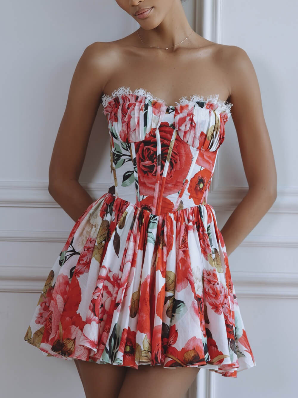 Delicate Printed Eyelash Lace Splice Bodycon Mini Dress