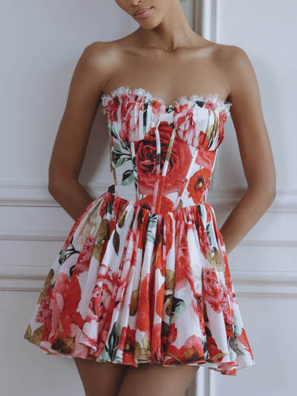 Delicate Printed Eyelash Lace Splice Bodycon Mini Dress