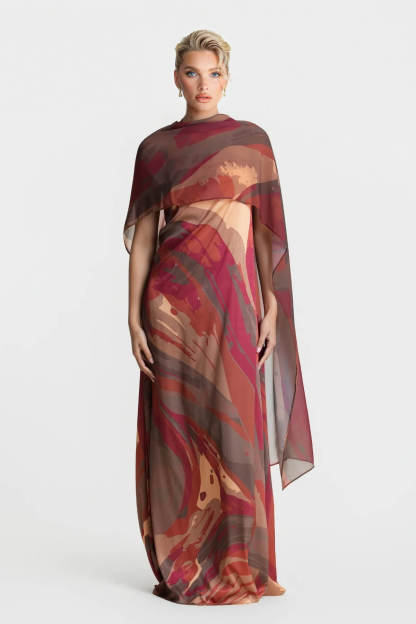 Elegant Strapless Shawl-Style Flowing Maxi Dress