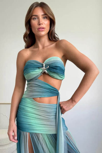 Sexy Printed Side-Slit Draped Maxi Dress