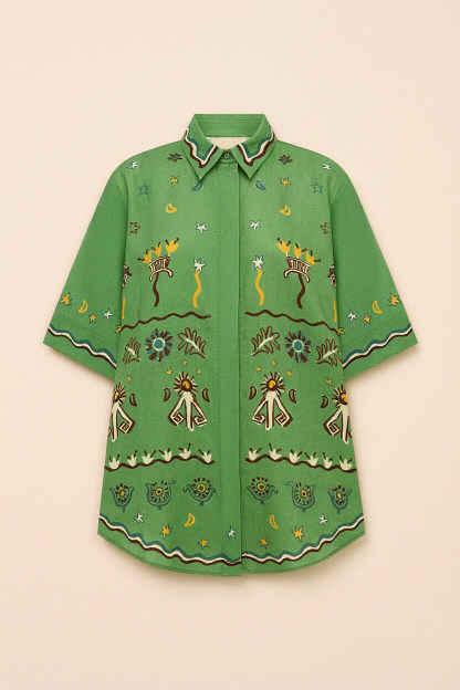 Unique Casual Sunny Dancer Print Button-Up Shirt Fitted Waist Loose Wide-Leg Pants Set