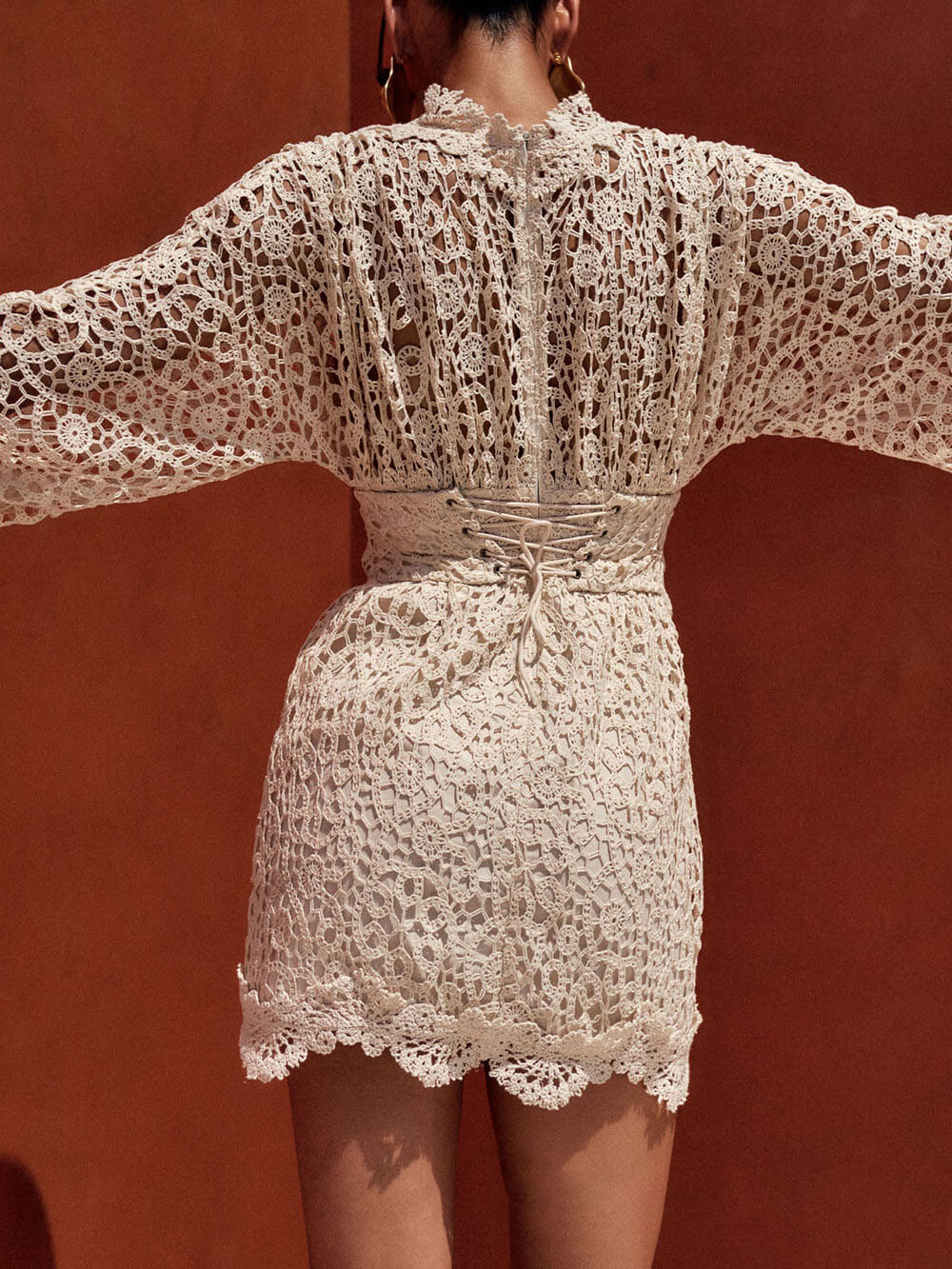 Exquisite Lace Puff Sleeve Mini Dress