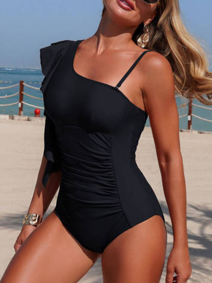 One-Shoulder Ruffle One-Piece Swimsuit
