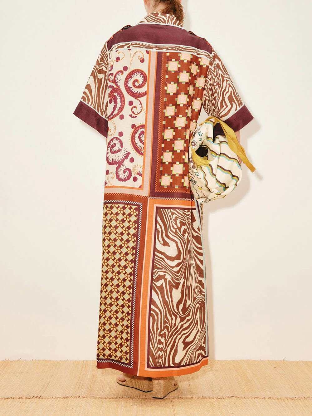 Unique Color-Block Print Side Pocket Loose Maxi Shirtdress