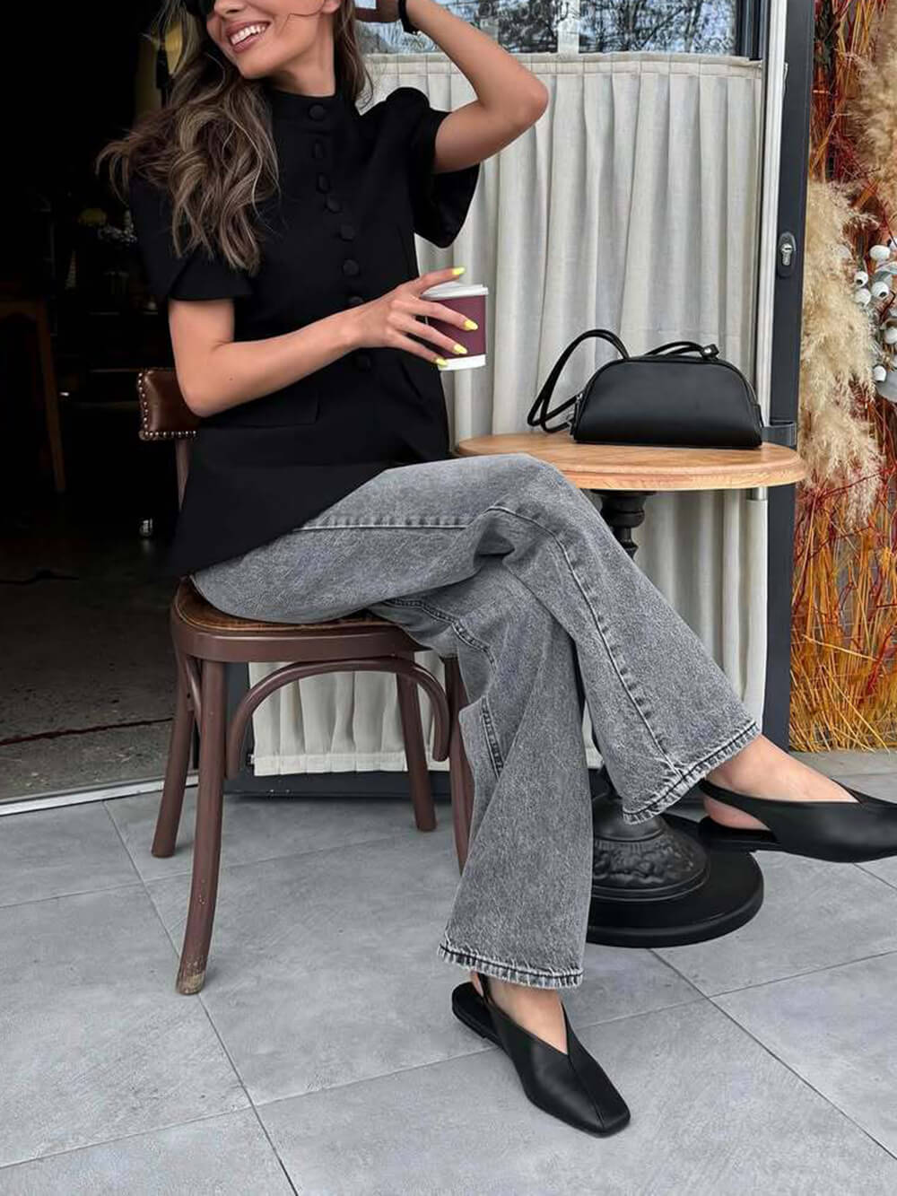 Sweet Stand Collar Single-Button High-Waist Top