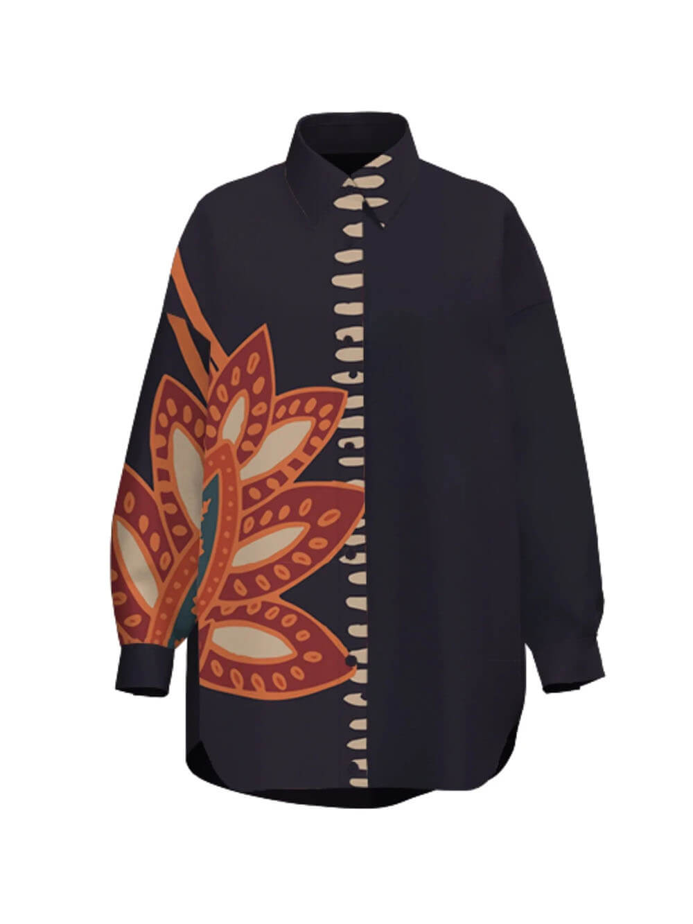 Exquisite Floral Print Linen Button-Down Loose Top