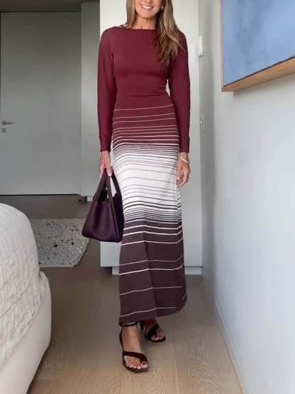 Casual Twist-Back Striped Print Maxi Dress