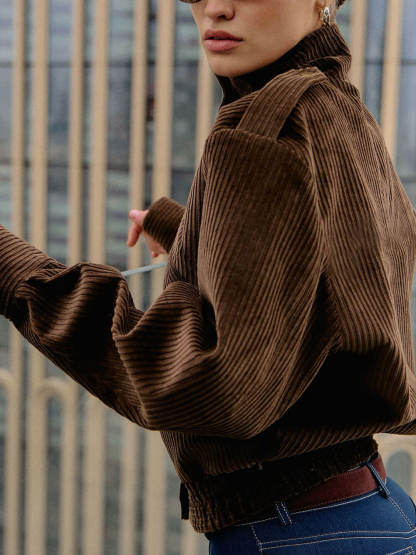 Chic Casual Biker-Style Corduroy Jacket