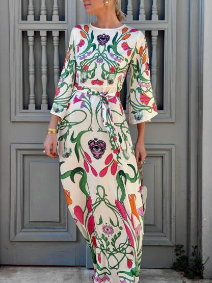 Bohemian Floral Print Loose Maxi Dress