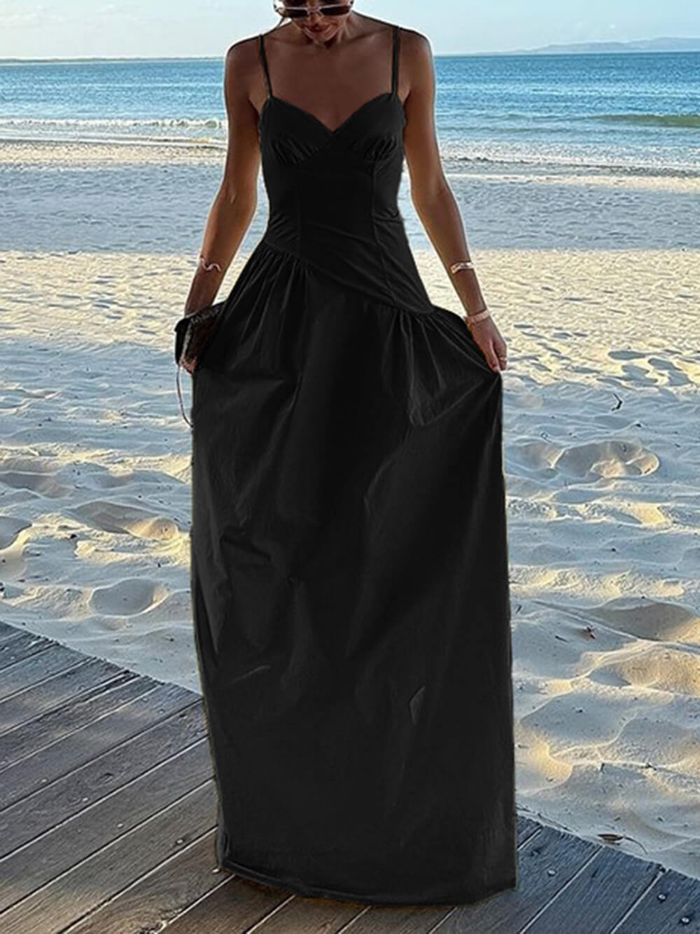 Summer A-Line Fitted Vacation Spaghetti Strap Maxi Dress