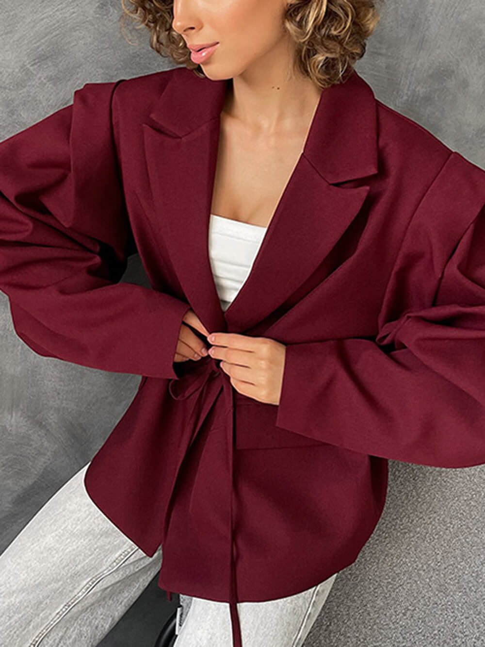 Fashion Collared Belted Loose Blazer