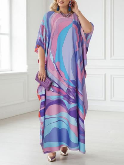 Classic Print Kaftan Kimono Maxi Dress