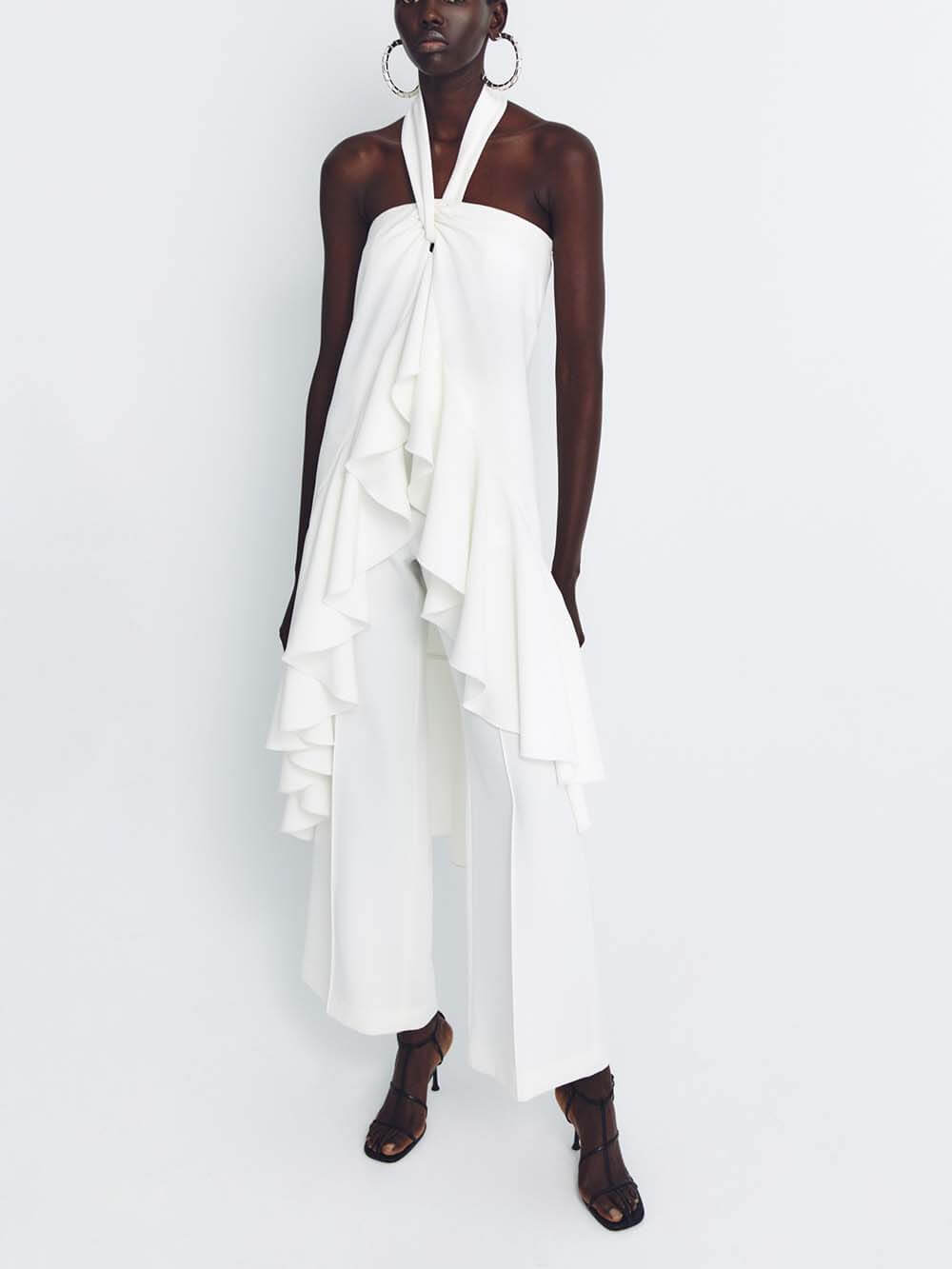 Casual Ruched Halterneck Backless Ruffle Top